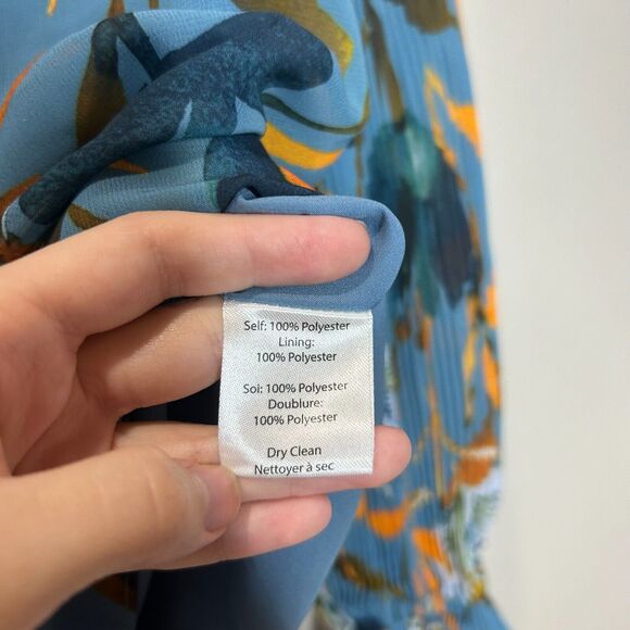 Milly Greer Watercolor Azalea Top Button Up Bell Sleeves Blue Women's Small NWT - Picture 10 of 10